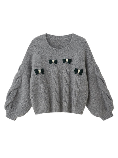DIDDI MODA Butterfly Bow Cable Knit Sweater