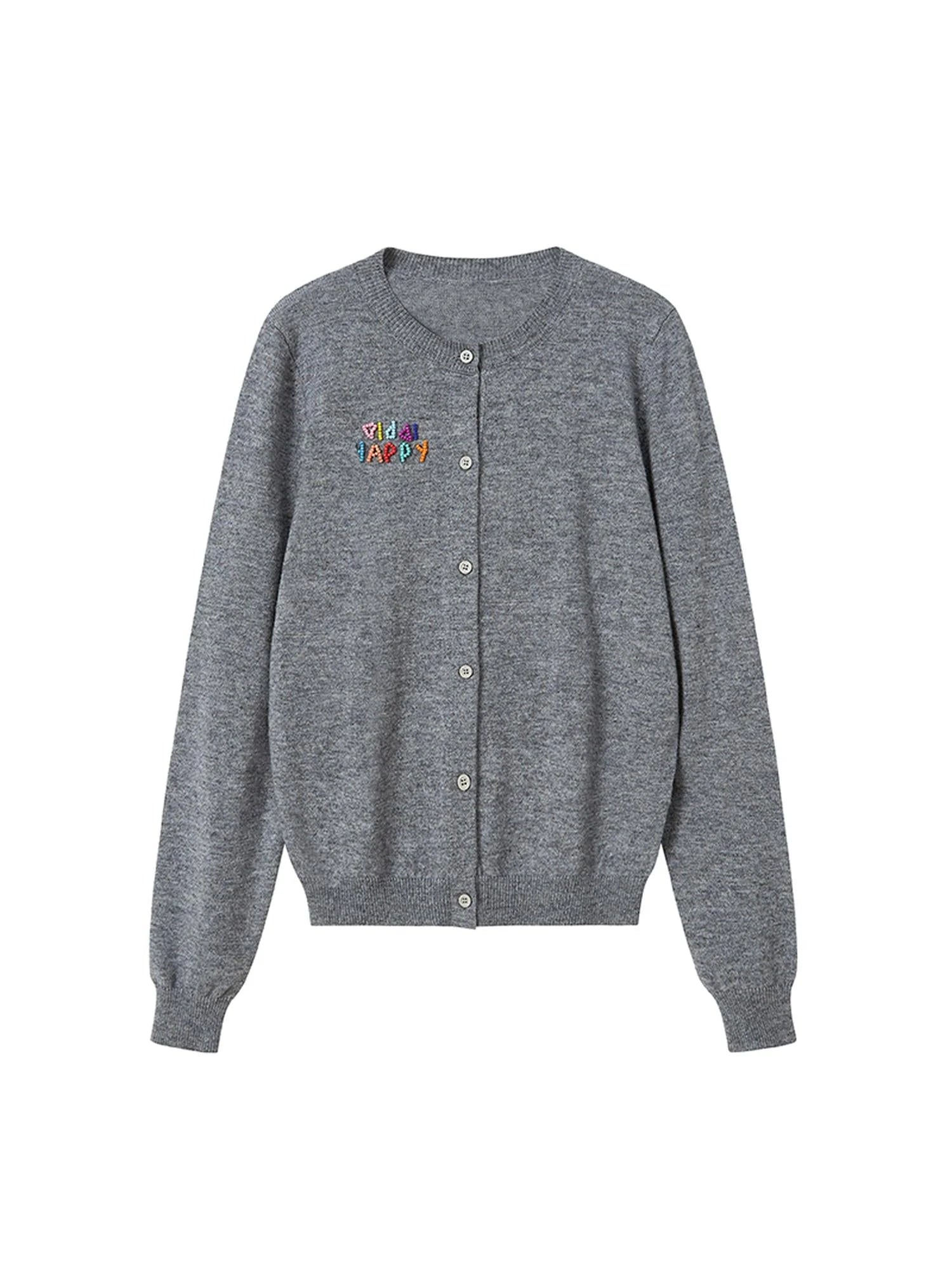 Colorful Beaded Letter Knit Cardigan