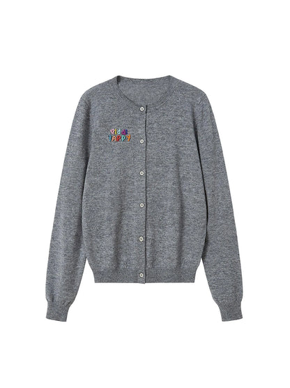 Colorful Beaded Letter Knit Cardigan