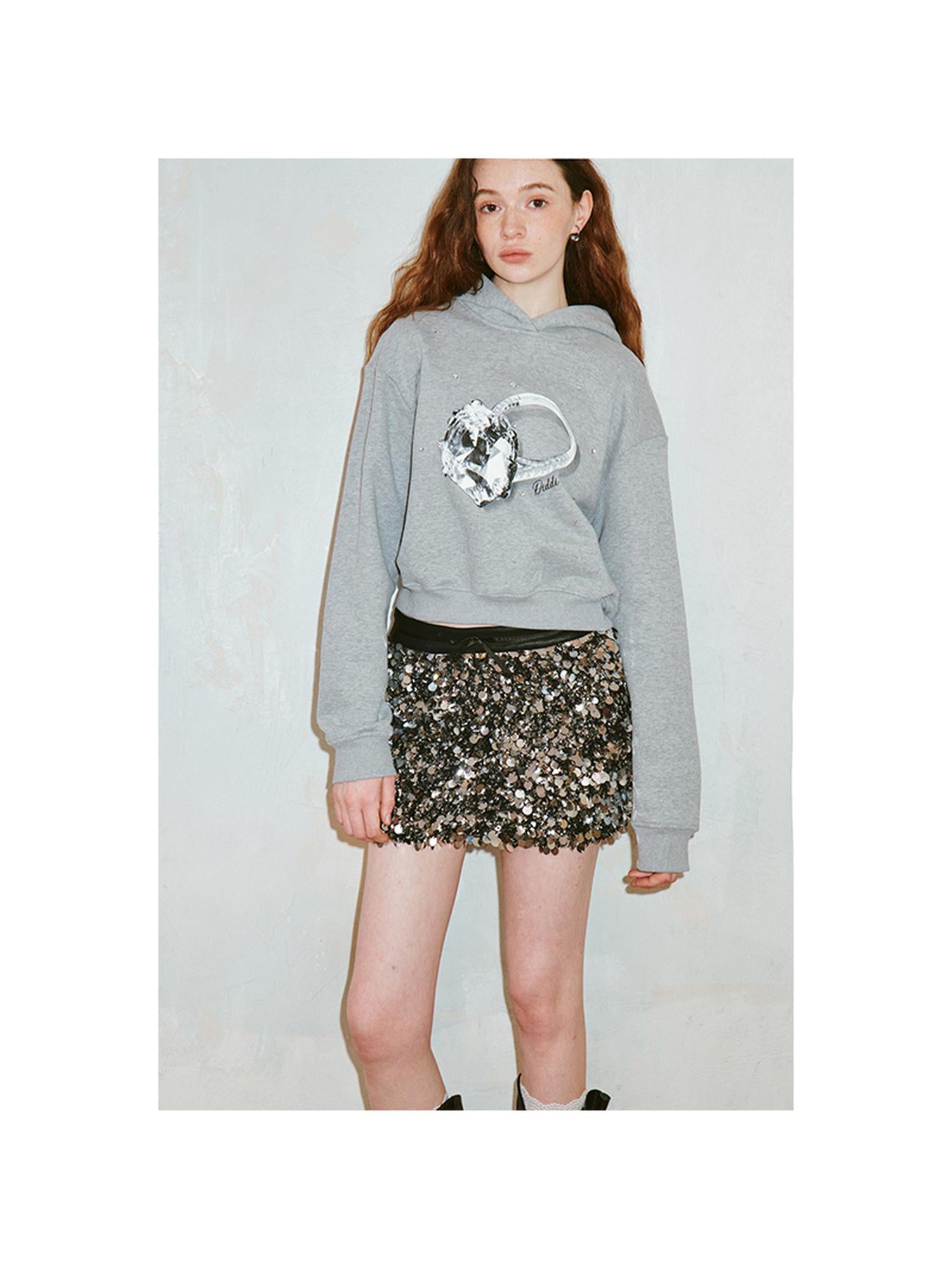 DIDDI MODA Sparkling Diamond Print Cropped Hoodie
