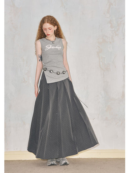 DIDDI MODA Crystal Embellished Pleated Midi Skirt