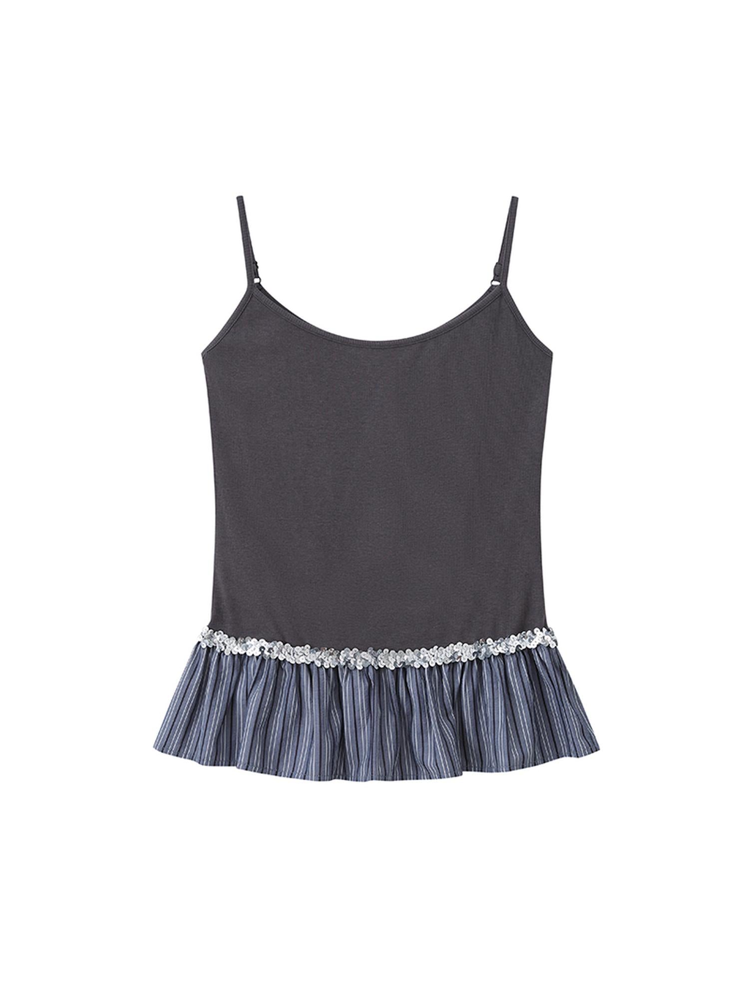 DIDDI MODA Pleated Lace Trim Contrast Slim Camisole