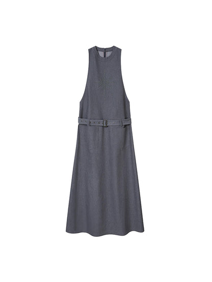 DIDDI MODA Silver Starry Halter Maxi Dress With Metallic Studs