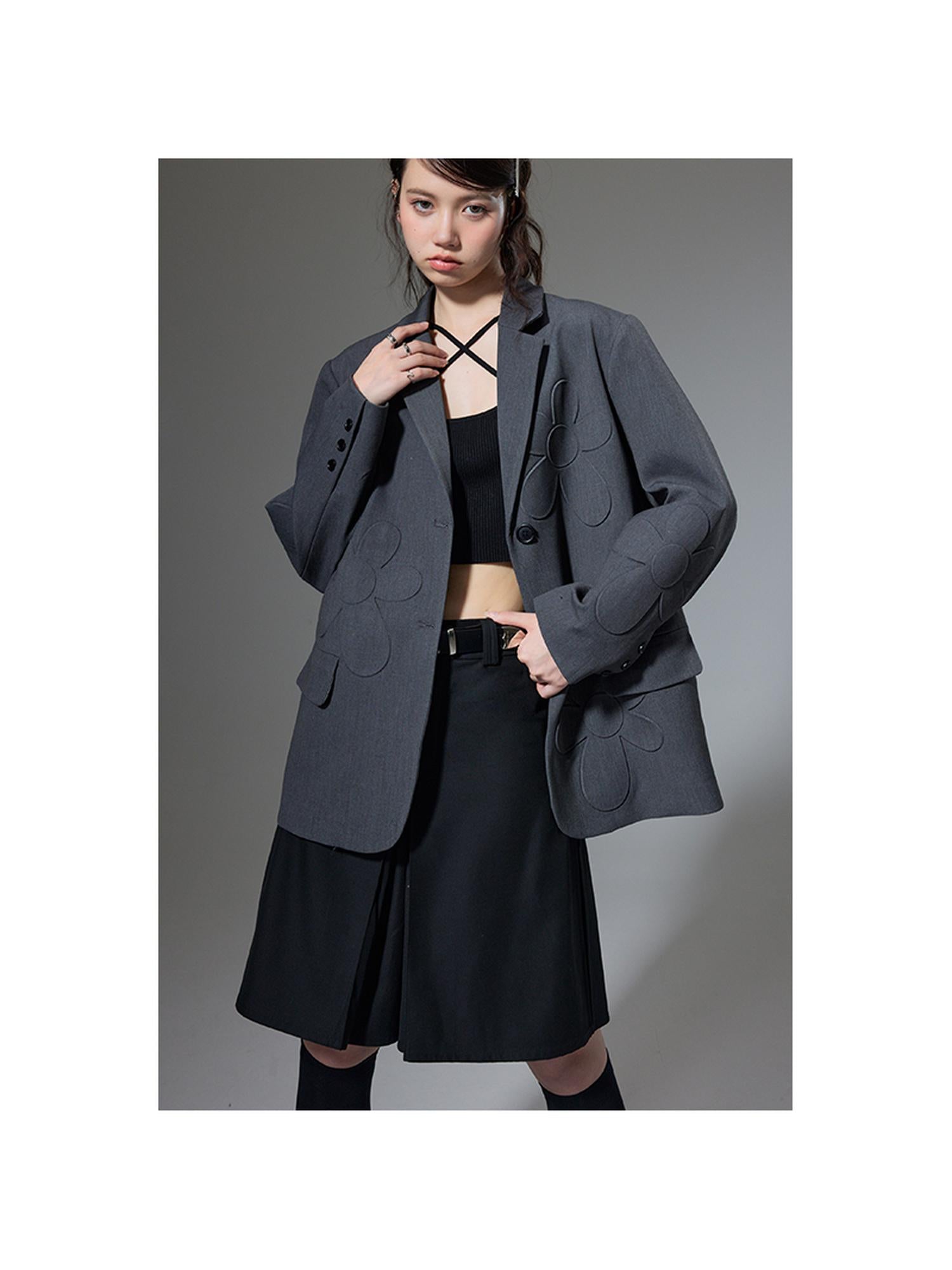 DIDDI MODA Textured Floral Blazer Spring Structured Jacket