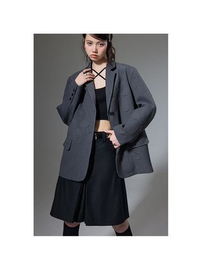 DIDDI MODA Textured Floral Blazer Spring Structured Jacket