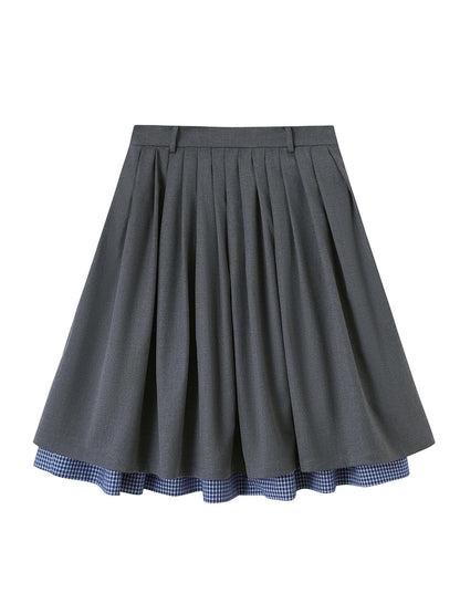 DIDDI MODA Black White Checkered Layered Winter A Line Skirt