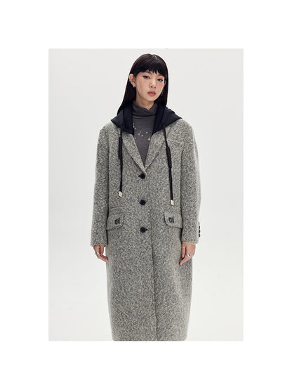 DIDDI MODA Detachable Hood Wool Blend Trench Coat
