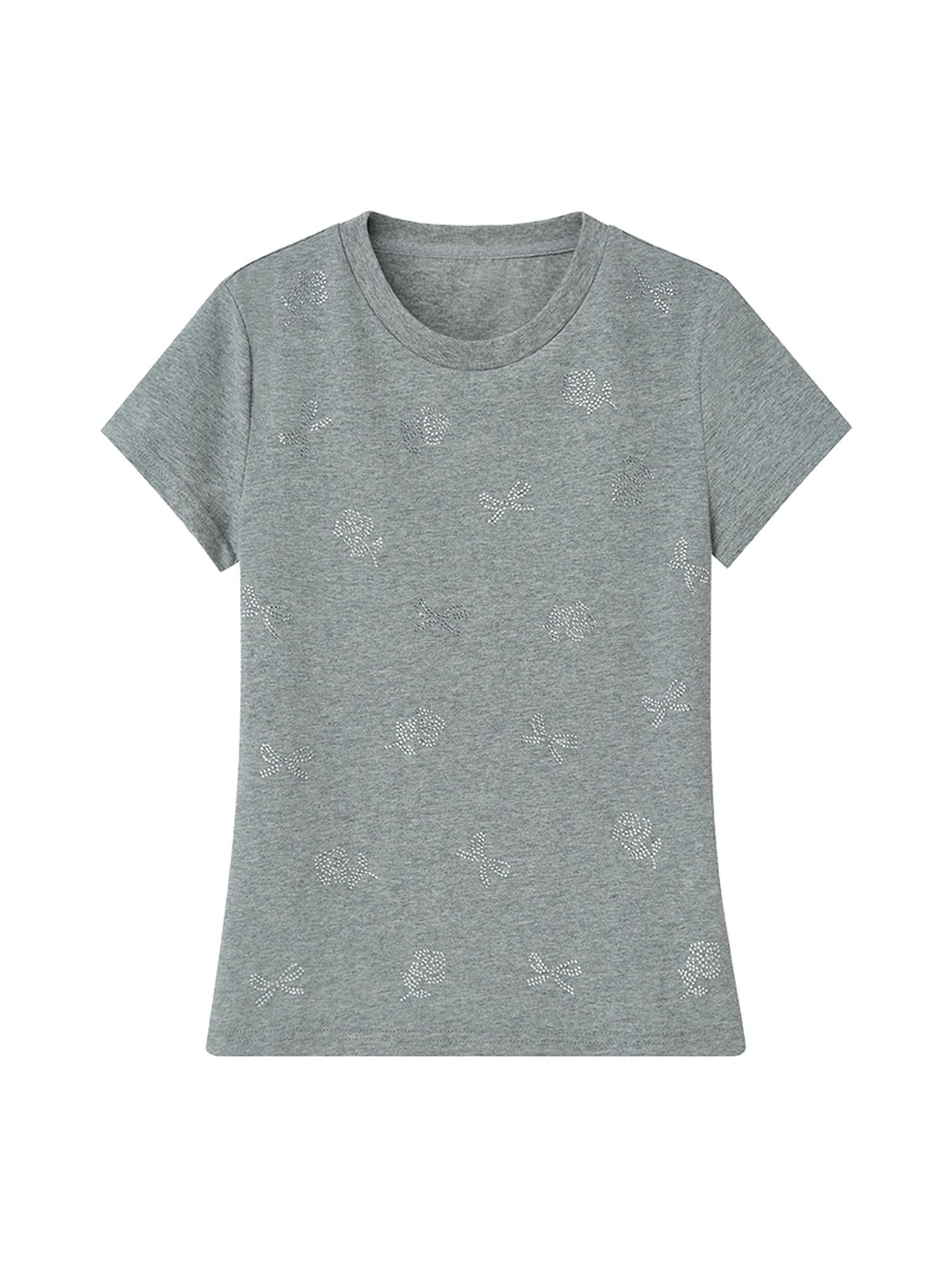 DIDDI MODA Floral Crystal Bow Slim Fit Tee