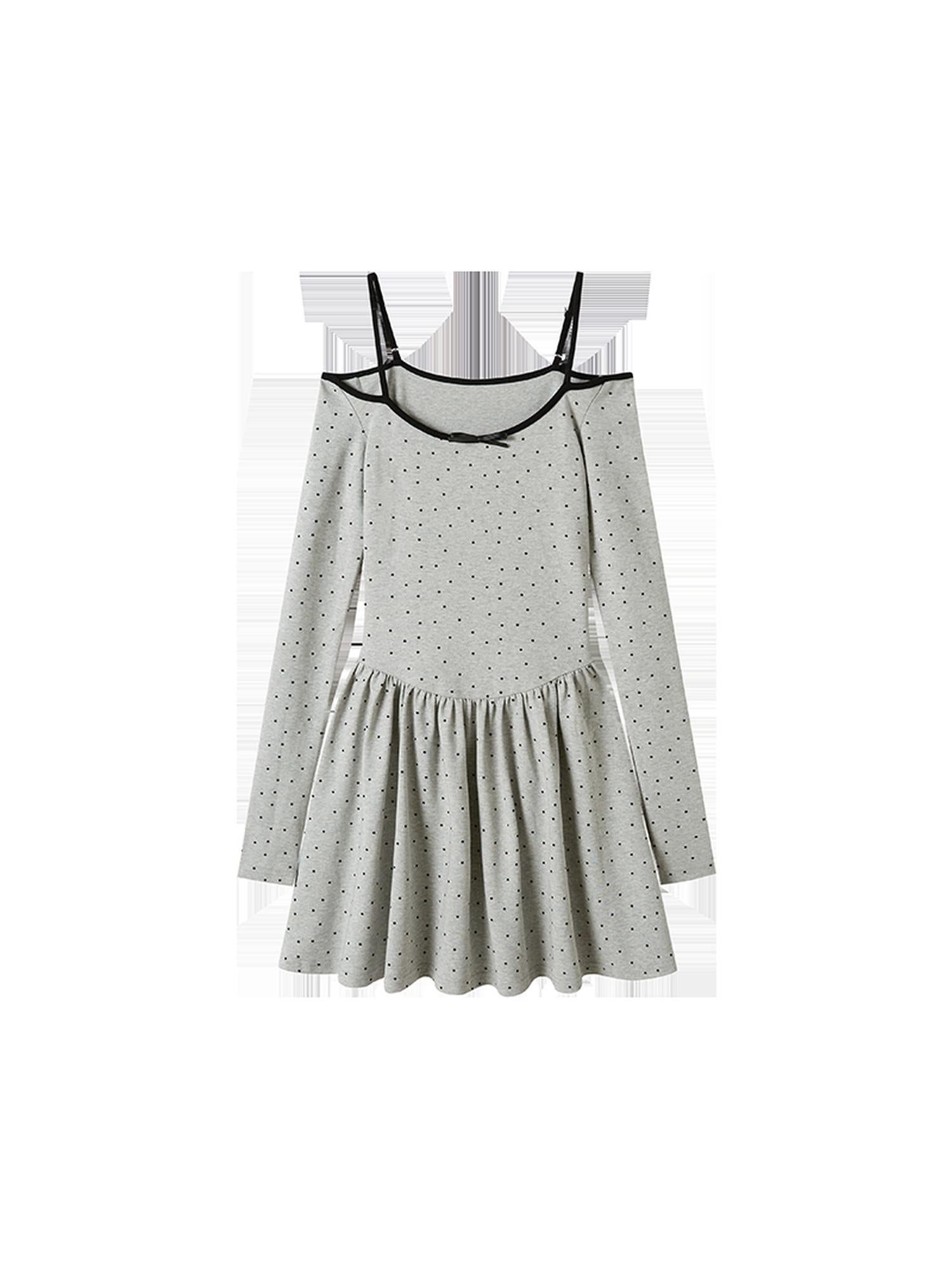 DIDDI MODA Butterfly Dot Colorblock Off Shoulder Knit Dress
