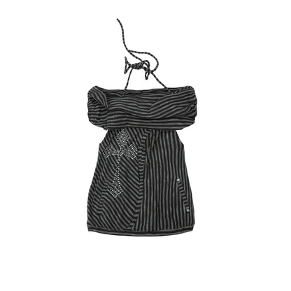 NO ROMANCE Vintage Distressed Off-Shoulder Hooded Backless Top