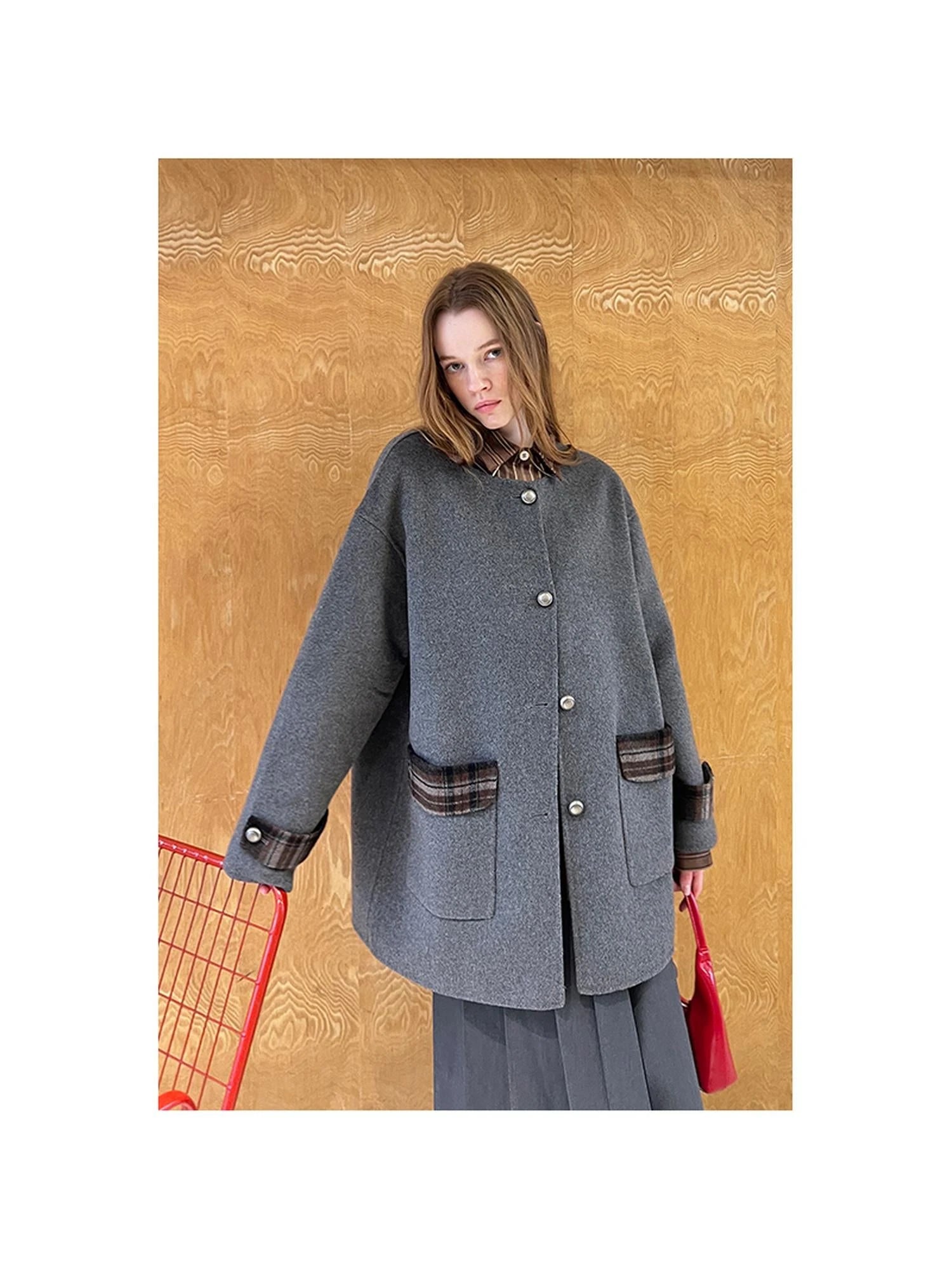 Reversible Plaid Wool Coat Dual Wear Vintage Style
