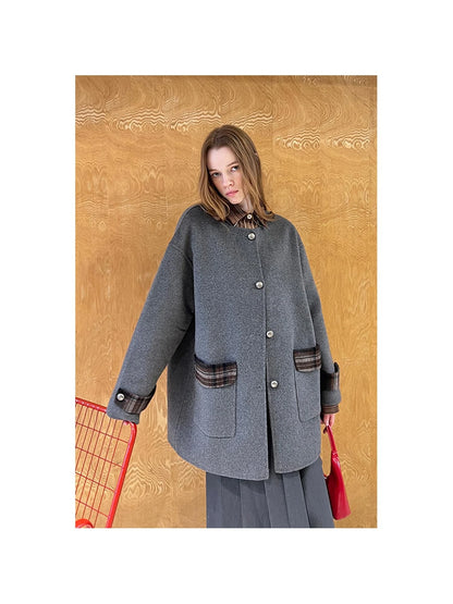 Reversible Plaid Wool Coat Dual Wear Vintage Style