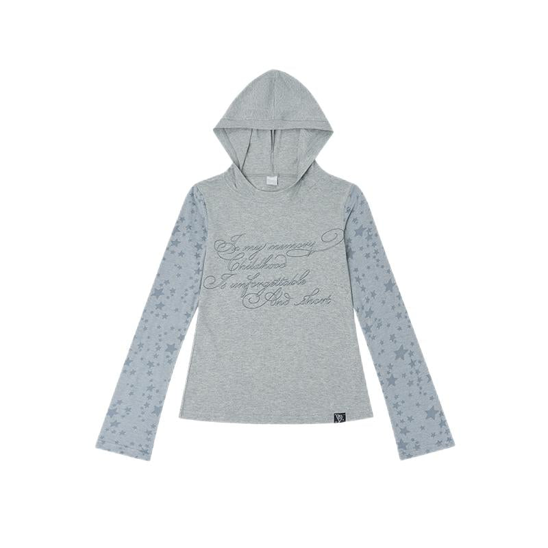 Slim Fit Hooded Round Neck Printed Patchwork T-Shirt