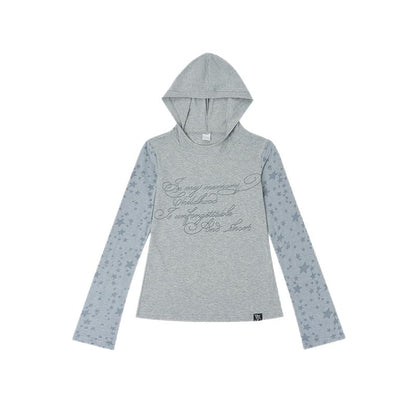Slim Fit Hooded Round Neck Printed Patchwork T-Shirt