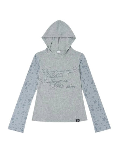 Slim Fit Hooded Round Neck Printed Patchwork T-Shirt