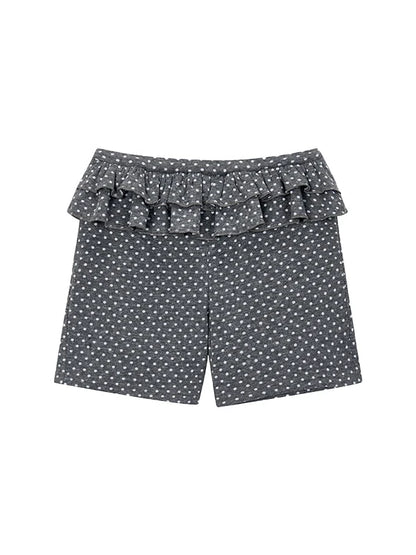 Spring Gray Polka Dot Lace Shorts For Girls