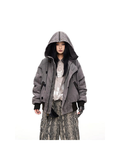 Retro Unisex Washed Graphite Hooded Jacket