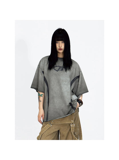 Vintage Stitch Detailed Unisex Washed Tee Loose Fit Cotton