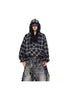 Unisex Checkered Contrast Drawstring Half Zip Hoodie