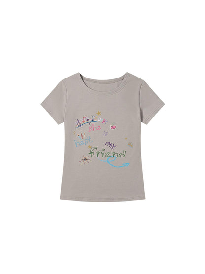 MOMSYCAN FOX LINE Best Friend Print Cotton T Shirt With Adjustable Strap