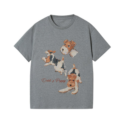 DIDDI MODA Playful Puppy Print Tee Layered Set With Pants