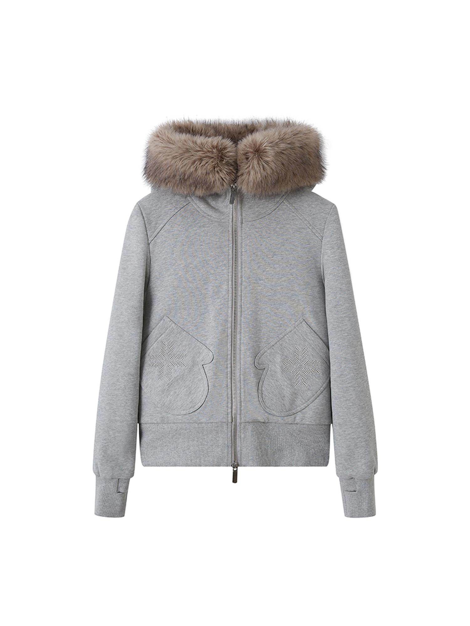 DIDDI MODA Detachable Fur Hood Snowflake Pocket Fleece Hoodie Set