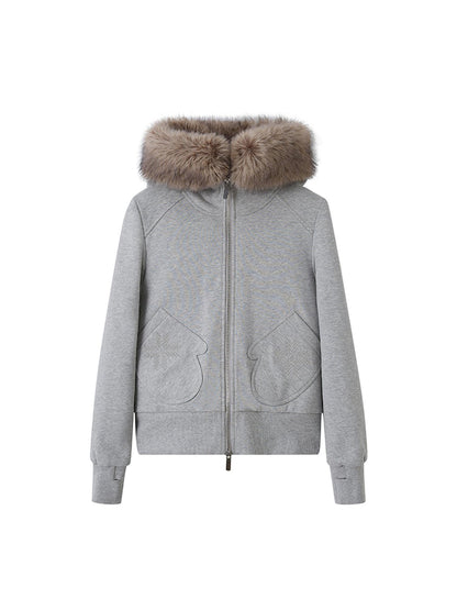 DIDDI MODA Detachable Fur Hood Snowflake Pocket Fleece Hoodie Set