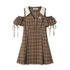 DIDDI MODA Artistic V Neck Bubble Sleeve Hollow Out Grey Mini Dress