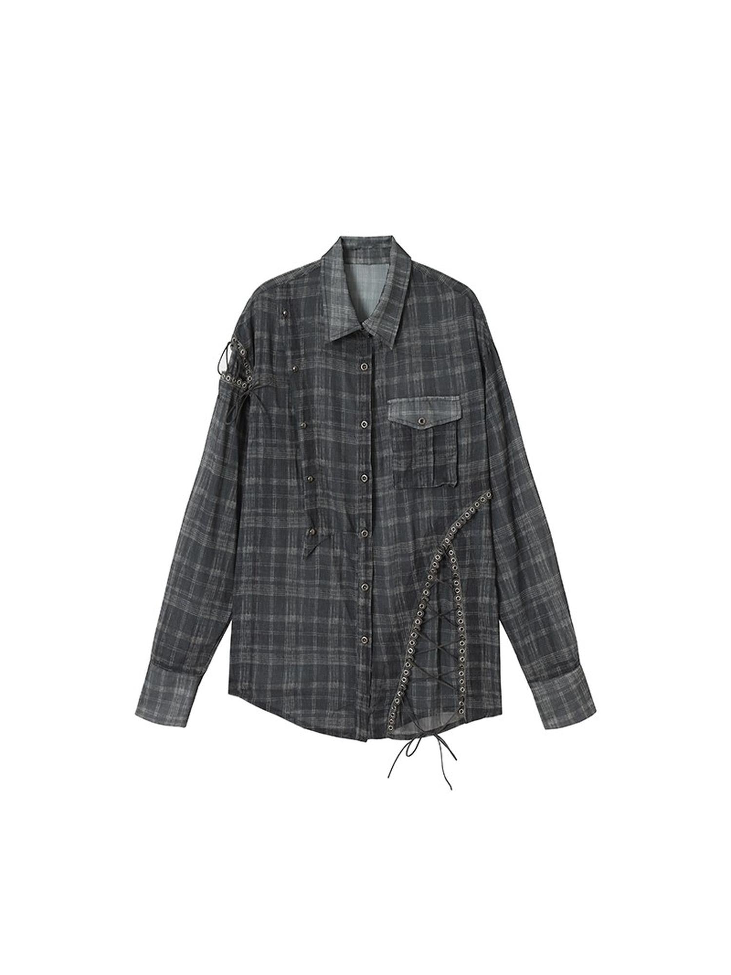 NO ROMANCE Vintage Punk Sheer Chiffon Dot Checkered Oversized Shirt