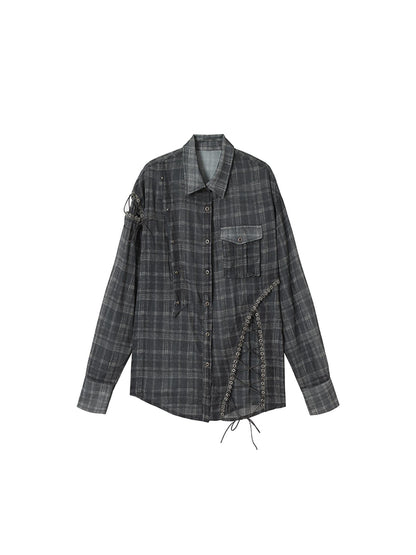 NO ROMANCE Vintage Punk Sheer Chiffon Dot Checkered Oversized Shirt