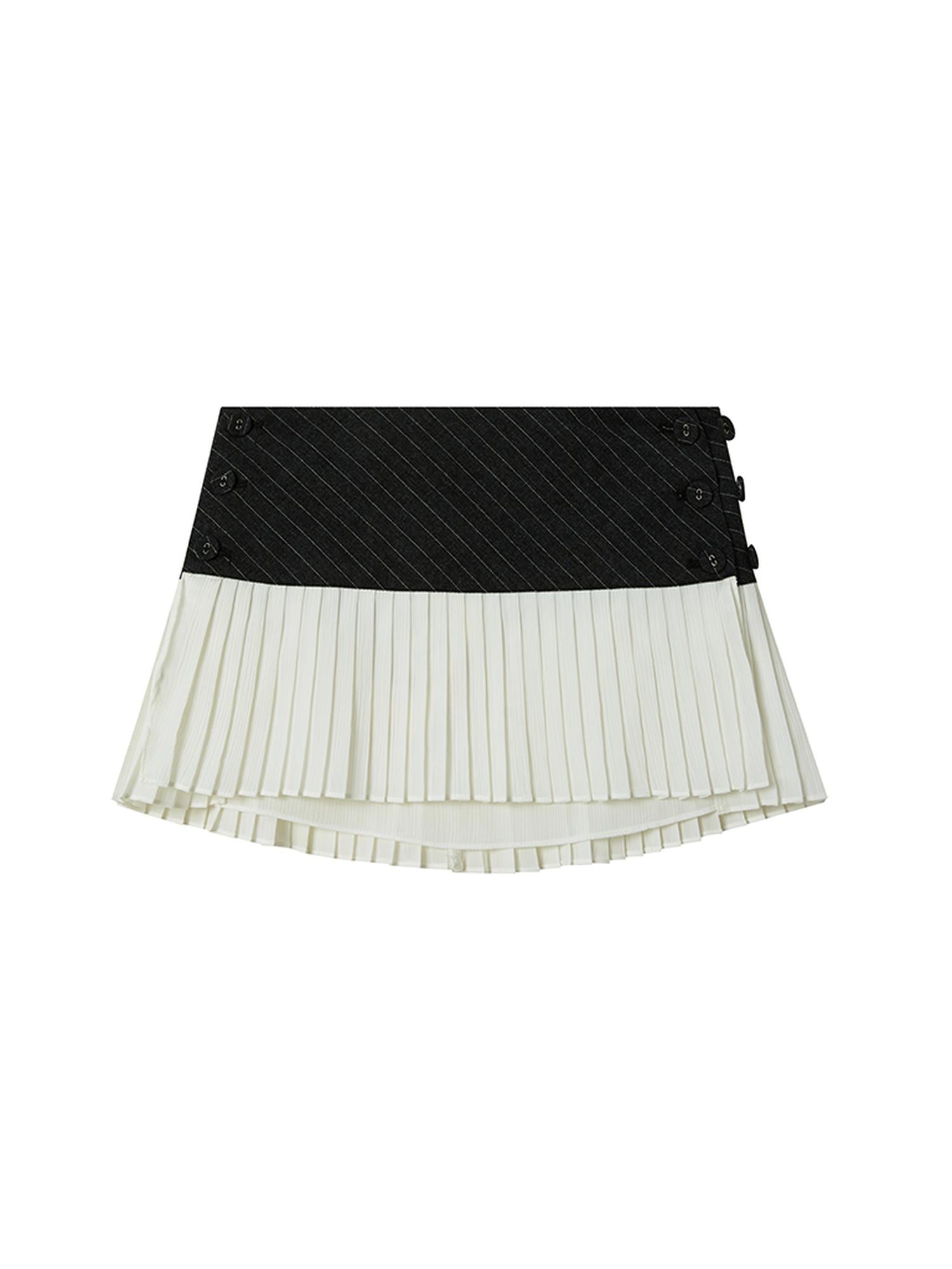 SweetChilling Grey Striped Sleeveless Top With White Pleated Skirt Set