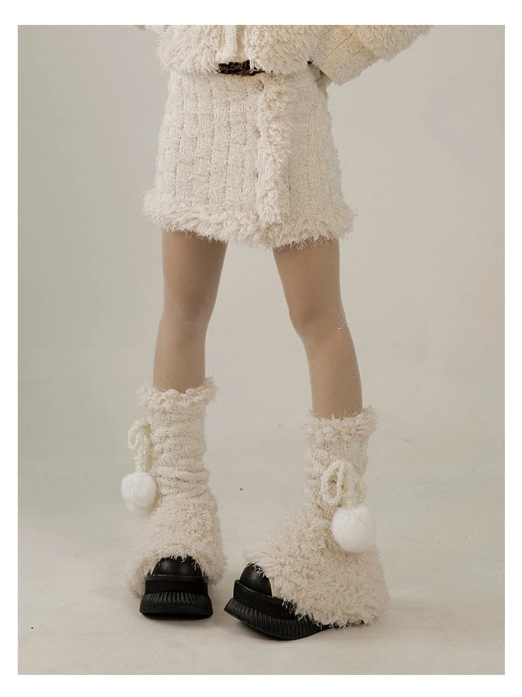 White Fluffy Christmas Schoolgirl Outfit Winter Skirt Set