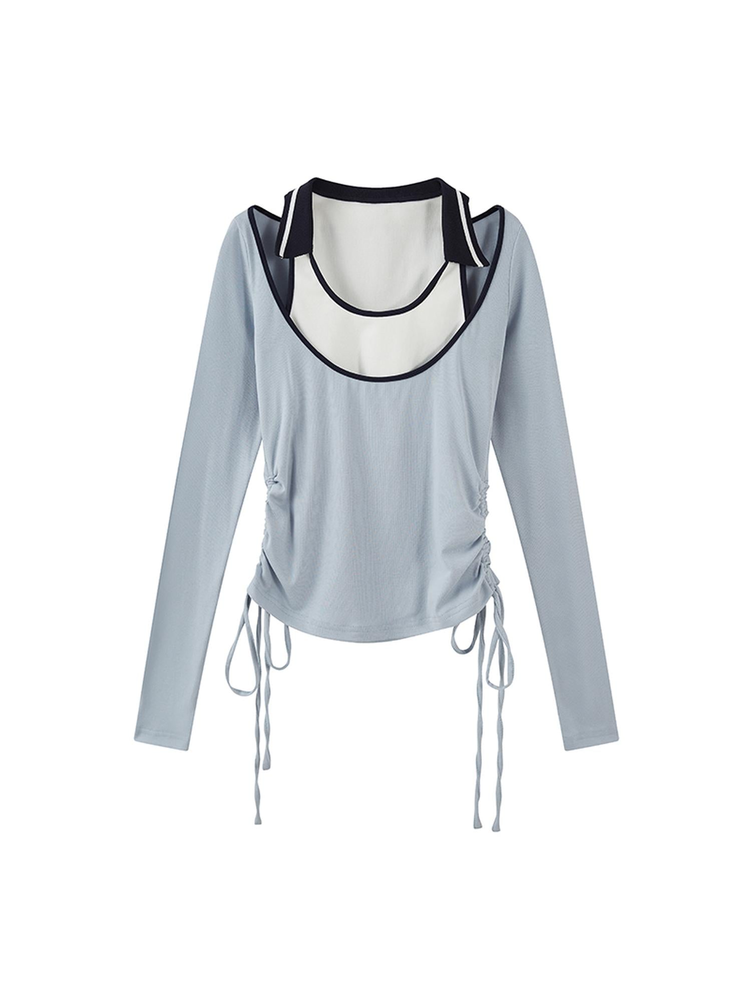 DIDDI MODA Balletcore Knit Layered Mock Neck Top