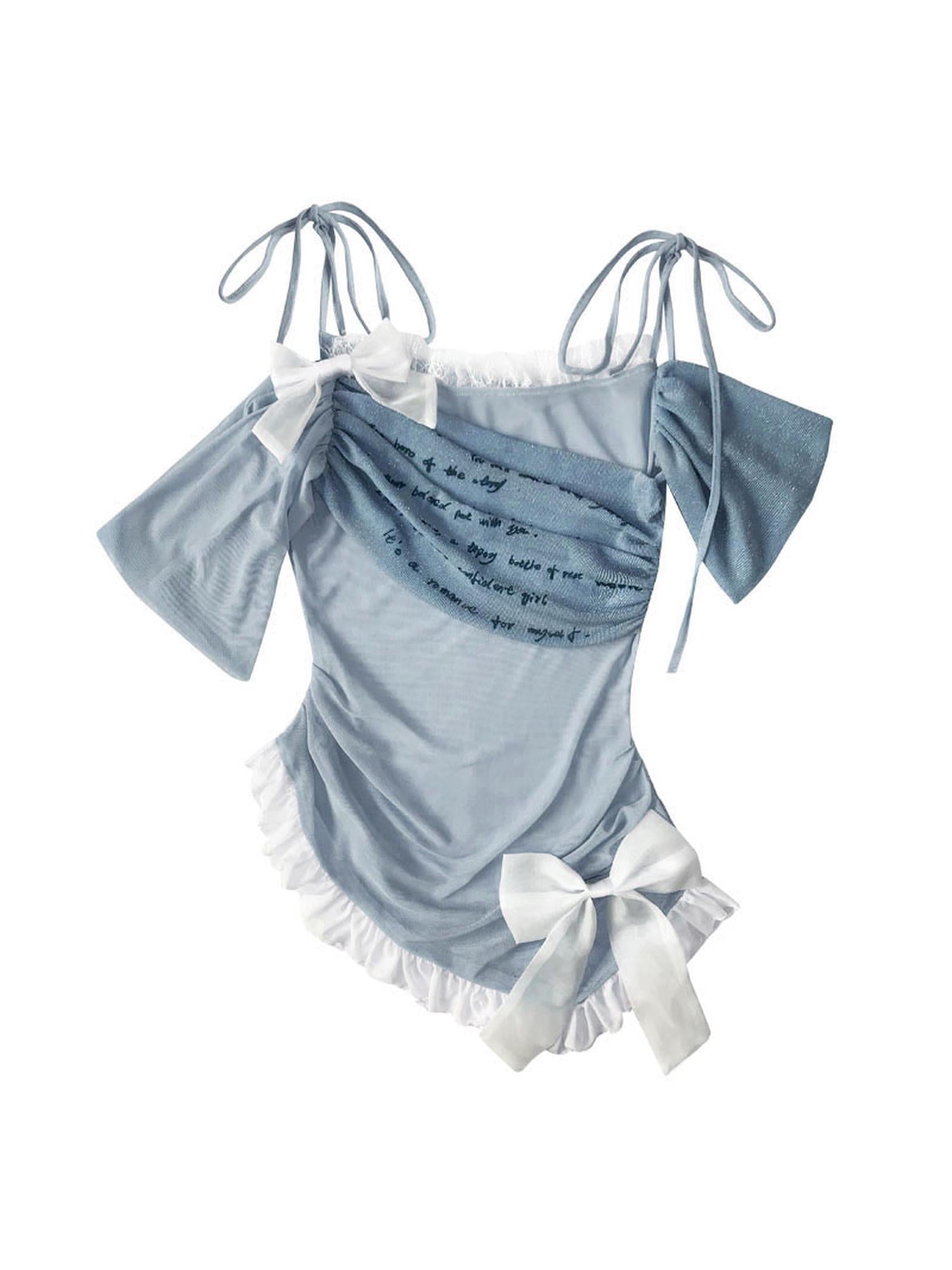 WSW WUSHENWU Pink Blue Asymmetrical Ballet Stretch Mesh Top