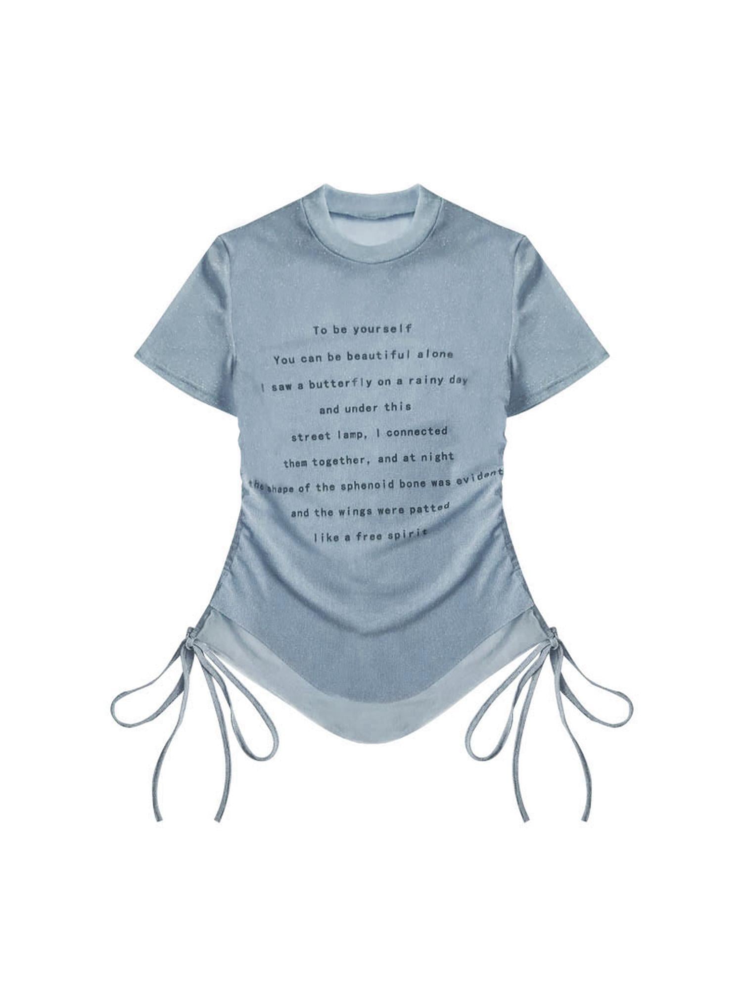 WSW WUSHENWU Adjustable Flash Print Stretch Mesh Top With Drawstring