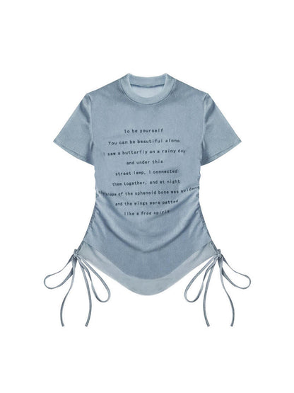 WSW WUSHENWU Adjustable Flash Print Stretch Mesh Top With Drawstring