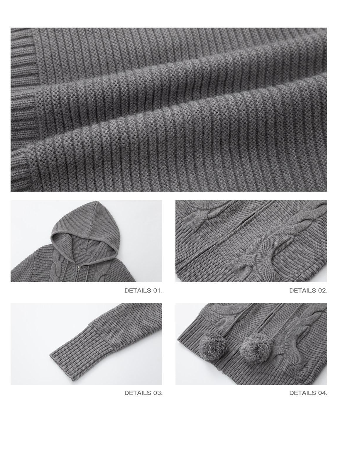 iamxiaa 3d Cable Double Face Knit Hooded Pompom Short Loose Women&