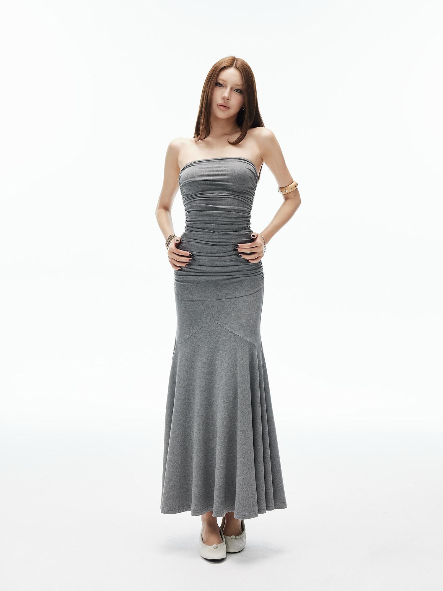 iamxiaa 3d Ruching Strapless Fitted Lowrise Paneled Mermaid Women&
