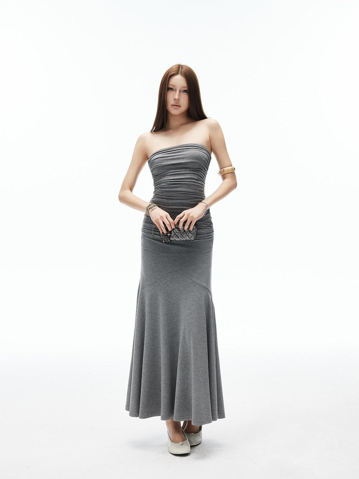 iamxiaa 3d Ruching Strapless Fitted Lowrise Paneled Mermaid Women&