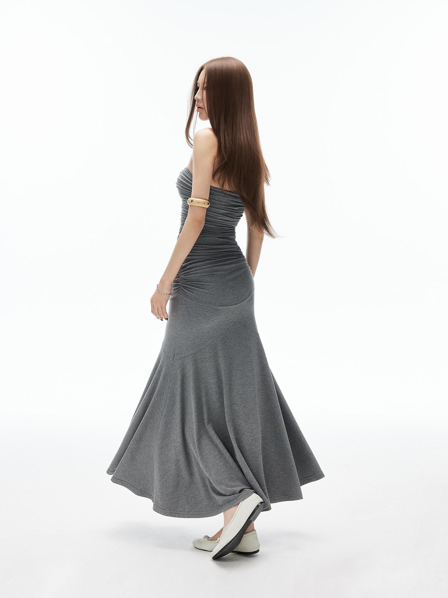 iamxiaa 3d Ruching Strapless Fitted Lowrise Paneled Mermaid Women&