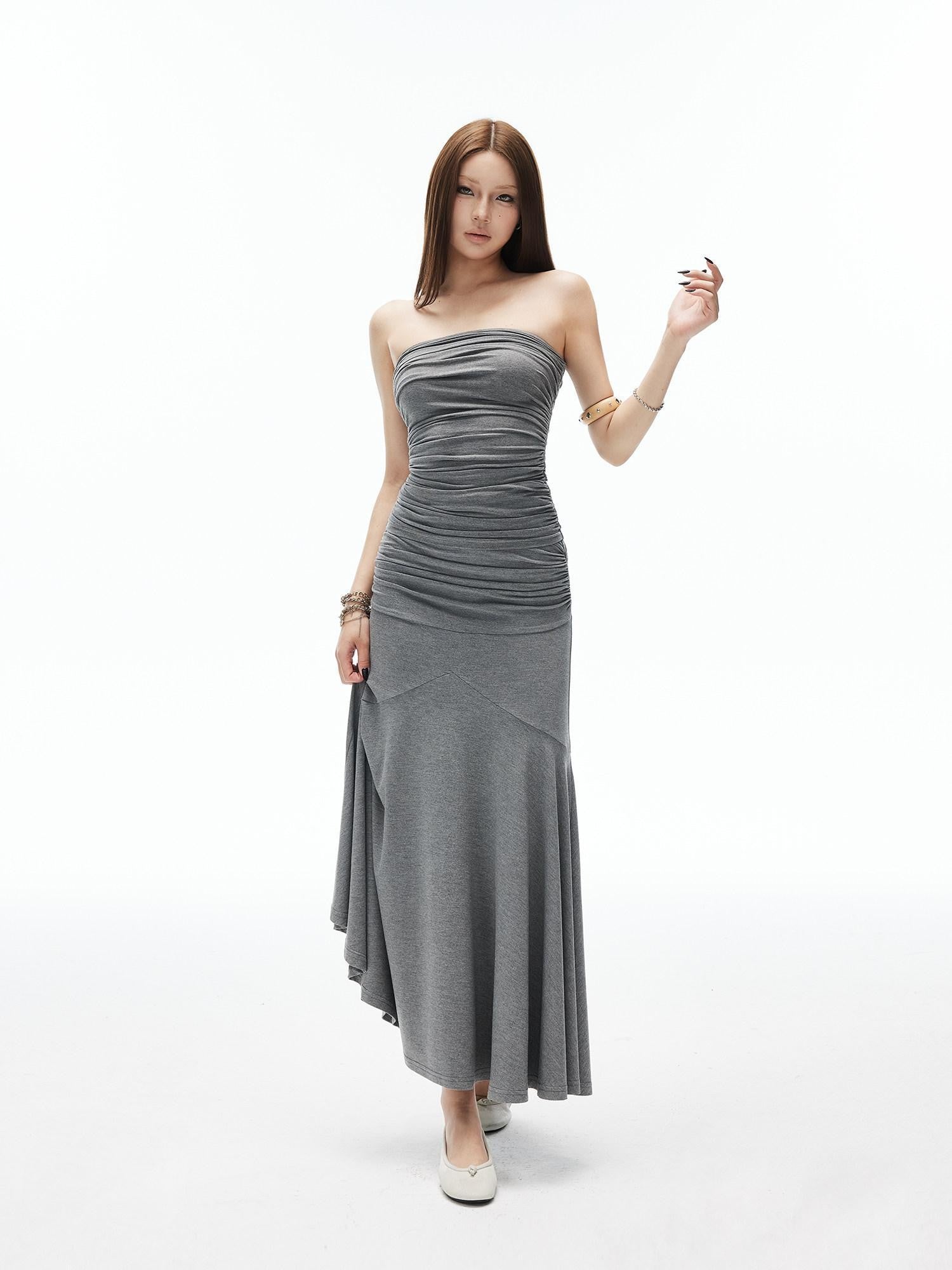 iamxiaa 3d Ruching Strapless Fitted Lowrise Paneled Mermaid Women&