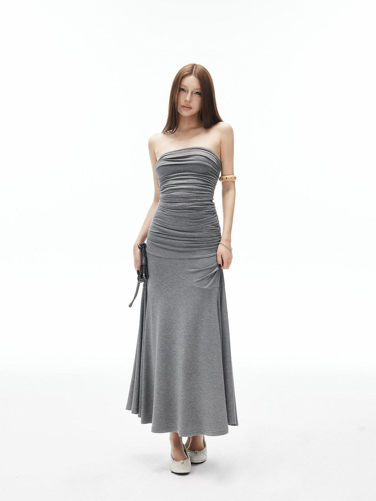 iamxiaa 3d Ruching Strapless Fitted Lowrise Paneled Mermaid Women&