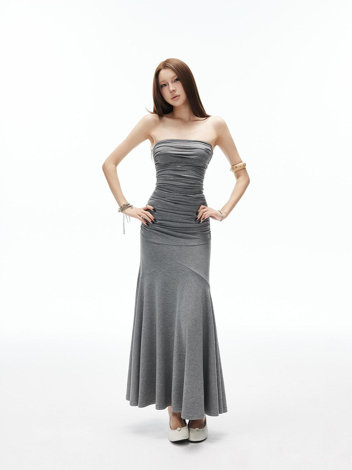 iamxiaa 3d Ruching Strapless Fitted Lowrise Paneled Mermaid Women&
