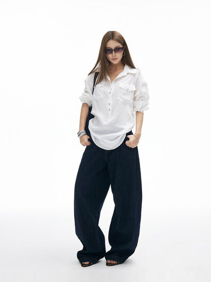 iamxiaa Adjustable Sleeve Tabs Back Tie Metal Buttons Women&