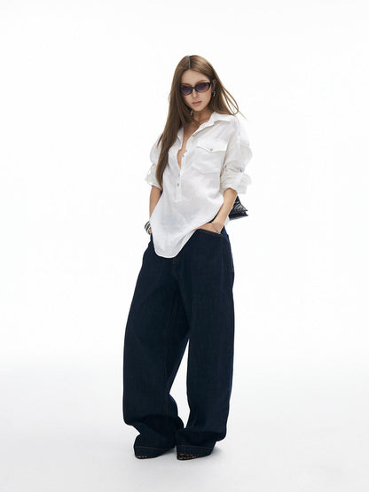 iamxiaa Adjustable Sleeve Tabs Back Tie Metal Buttons Women&