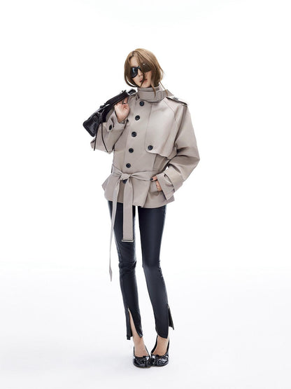iamxiaa Adjustable Stand Collar Epaulet Cocoon H Cut Women&