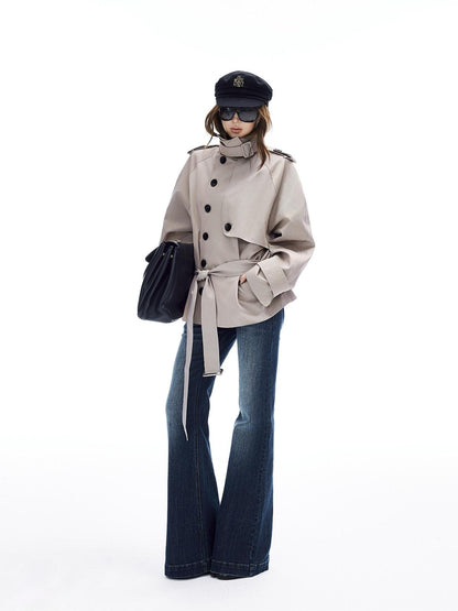 iamxiaa Adjustable Stand Collar Epaulet Cocoon H Cut Women&