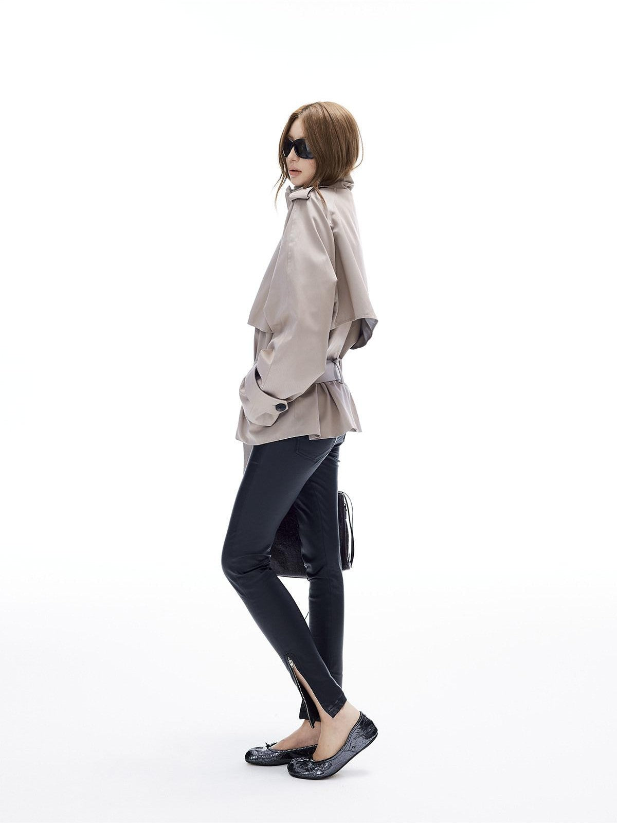 iamxiaa Adjustable Stand Collar Epaulet Cocoon H Cut Women&