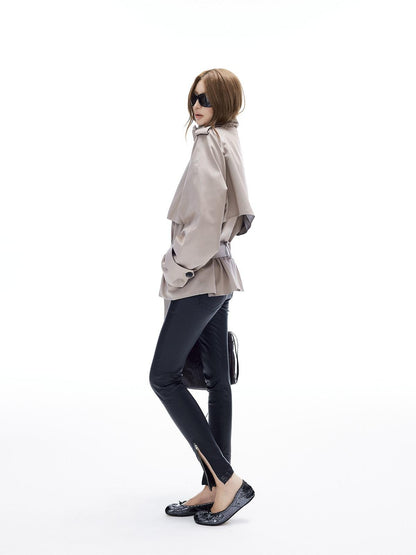 iamxiaa Adjustable Stand Collar Epaulet Cocoon H Cut Women&