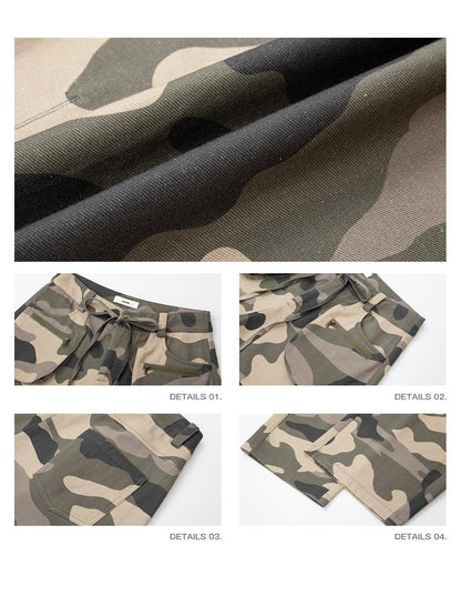 iamxiaa Army Green Camo Drawstring Cargo Low Waist Loose Women&